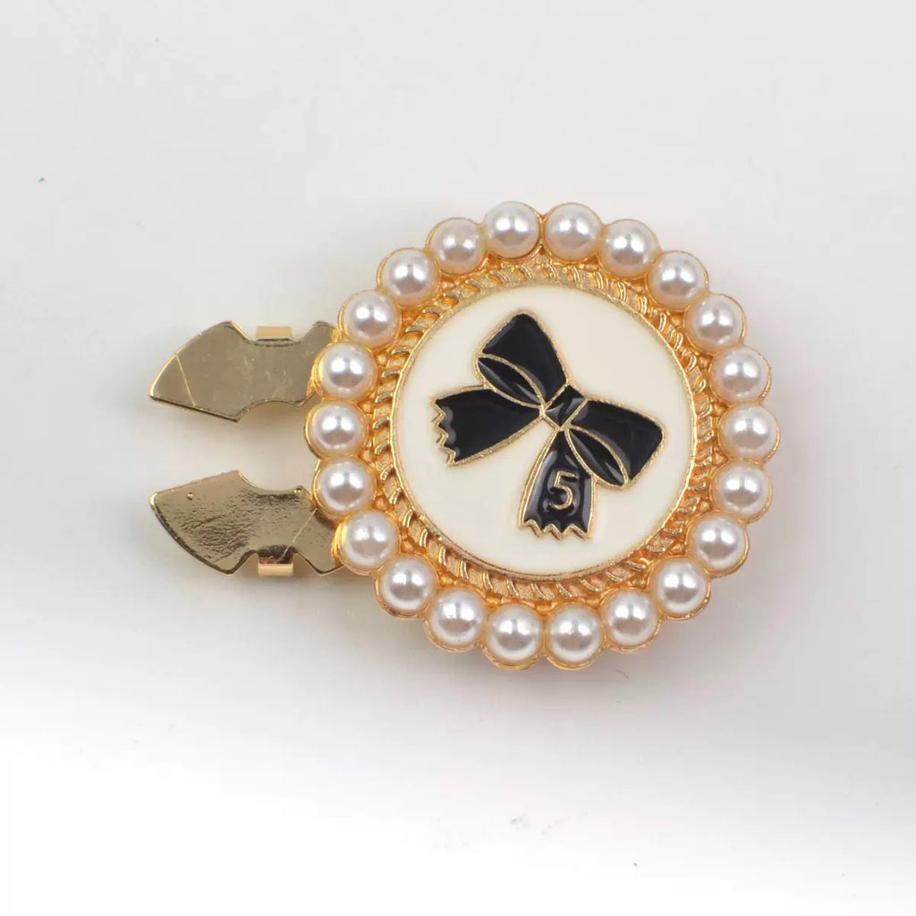 Pearl Bow Button Set – Gold & Black/White Enamel