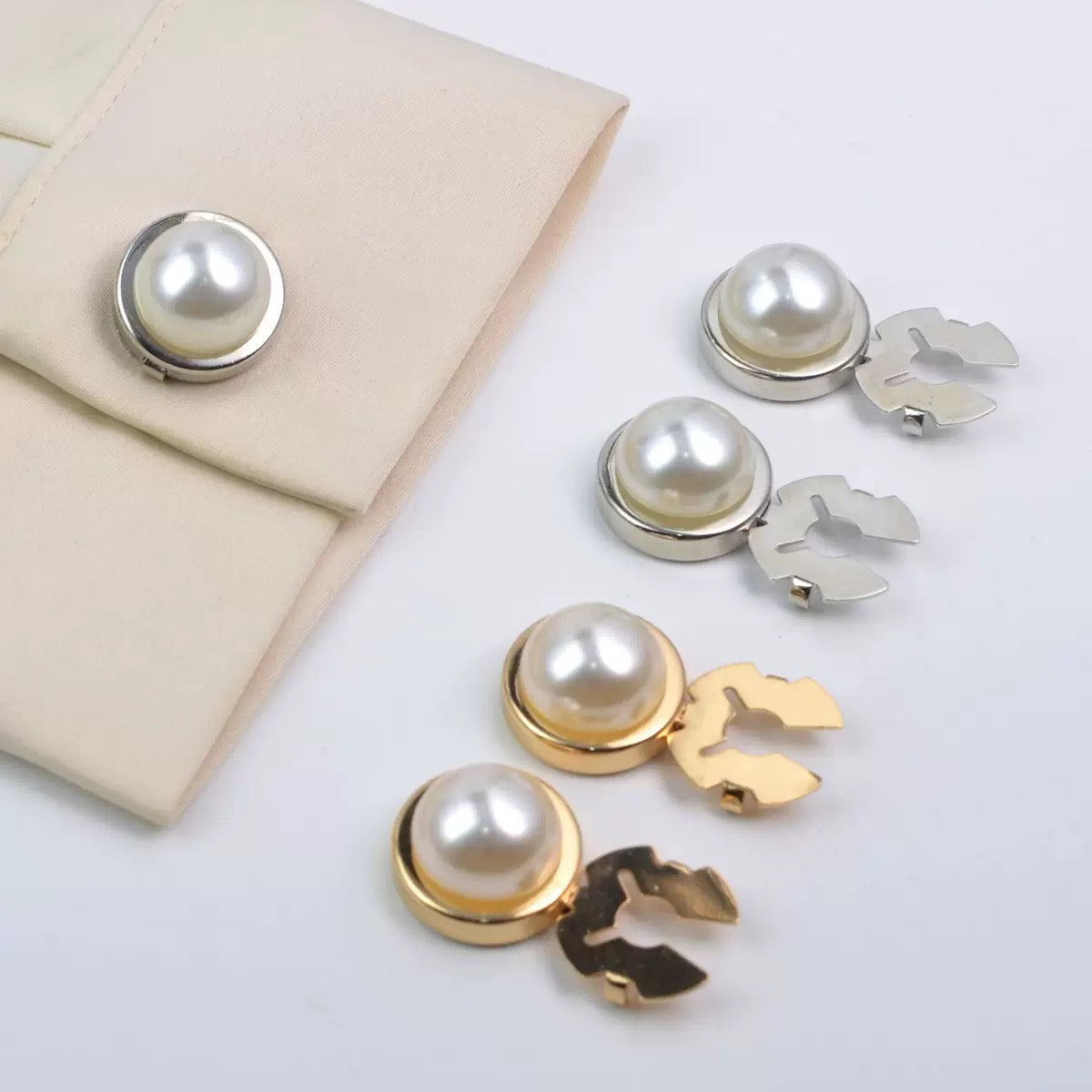 Pearl snap buttons in silver and gold finishes with clip-on backs