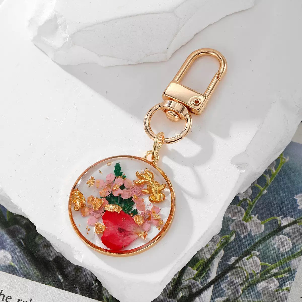 Dried Flower Resin Keychain