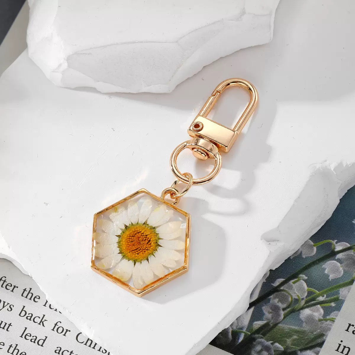 Dried Flower Resin Keychain