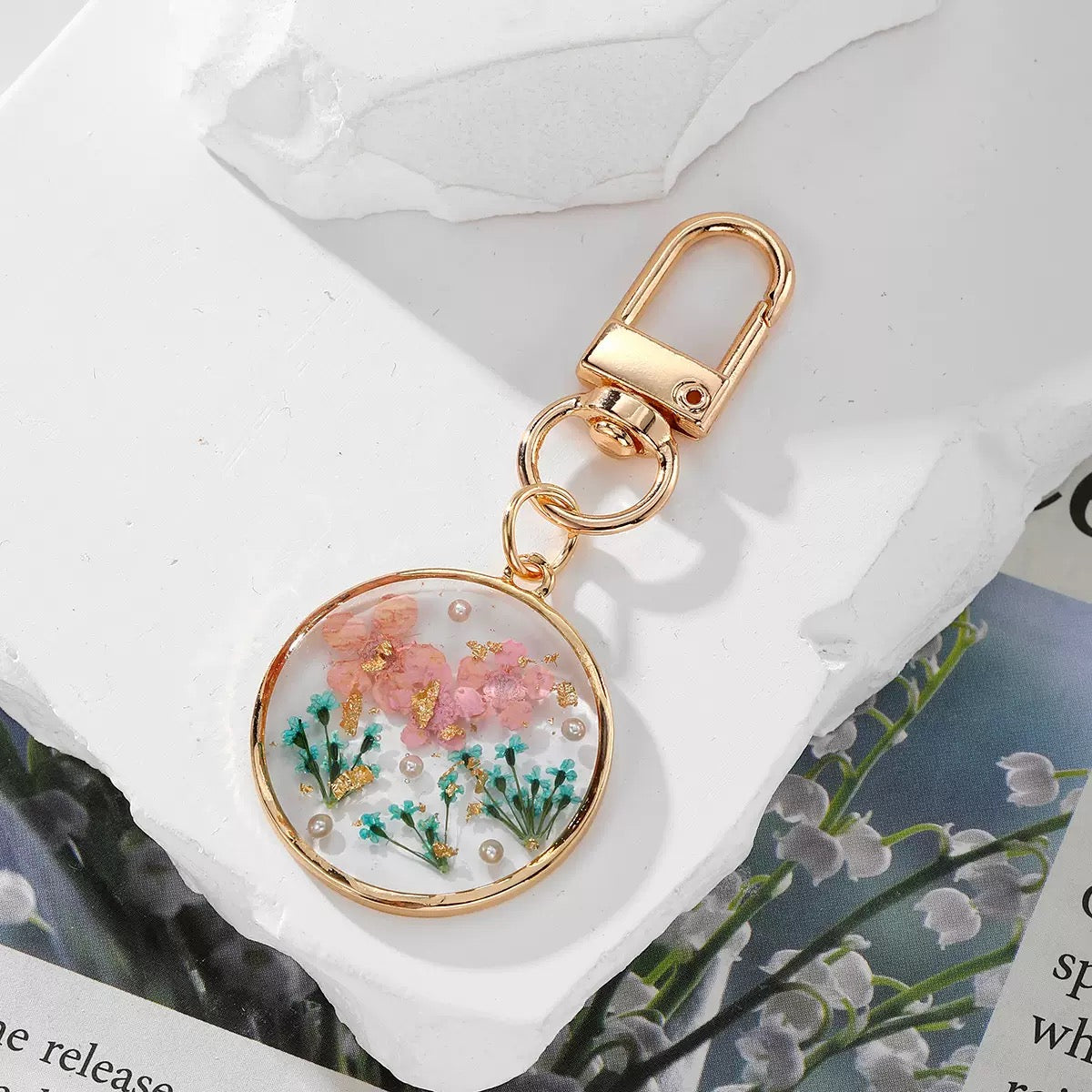 Dried Flower Resin Keychain