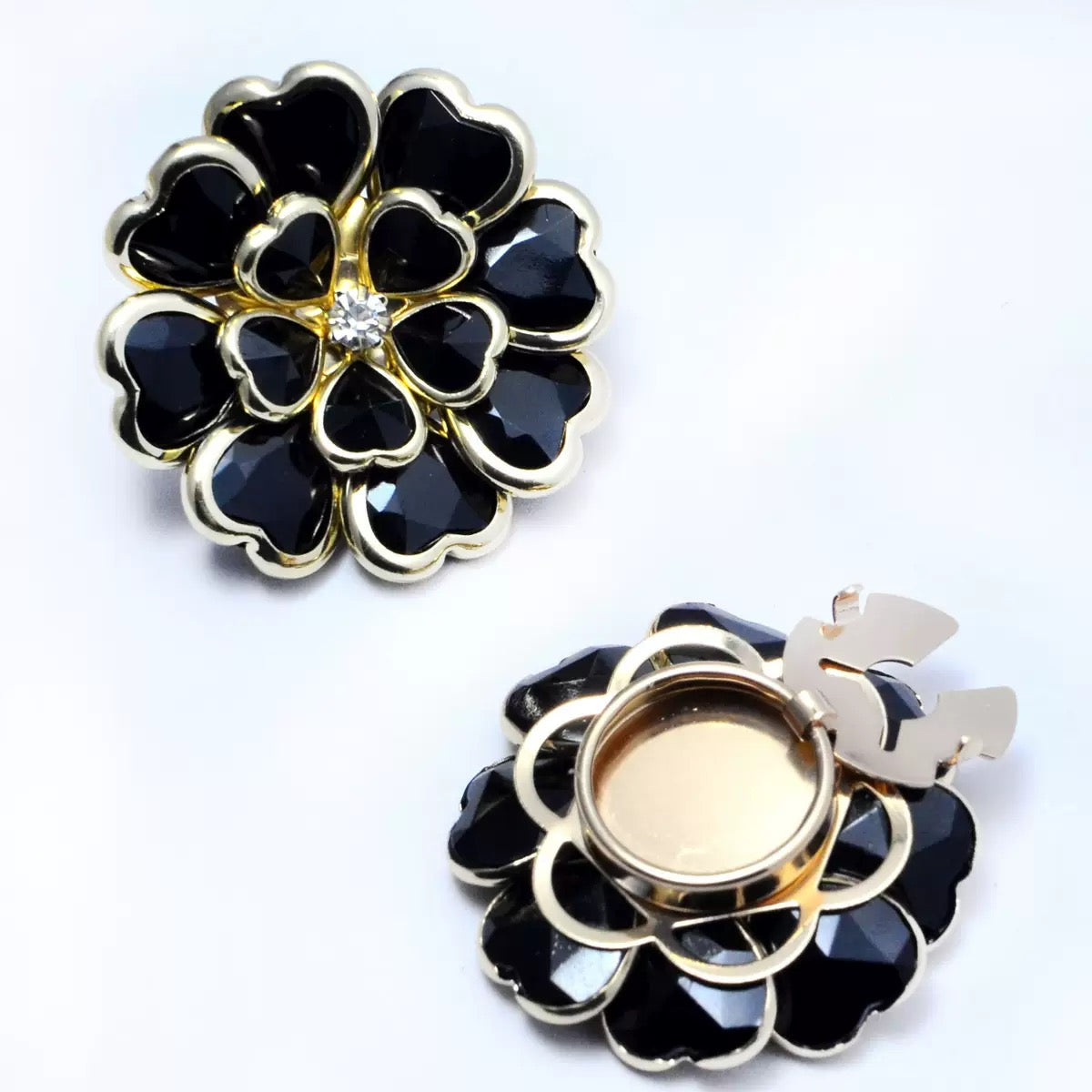 Black & Gold Flower Decorative Button – 38mm