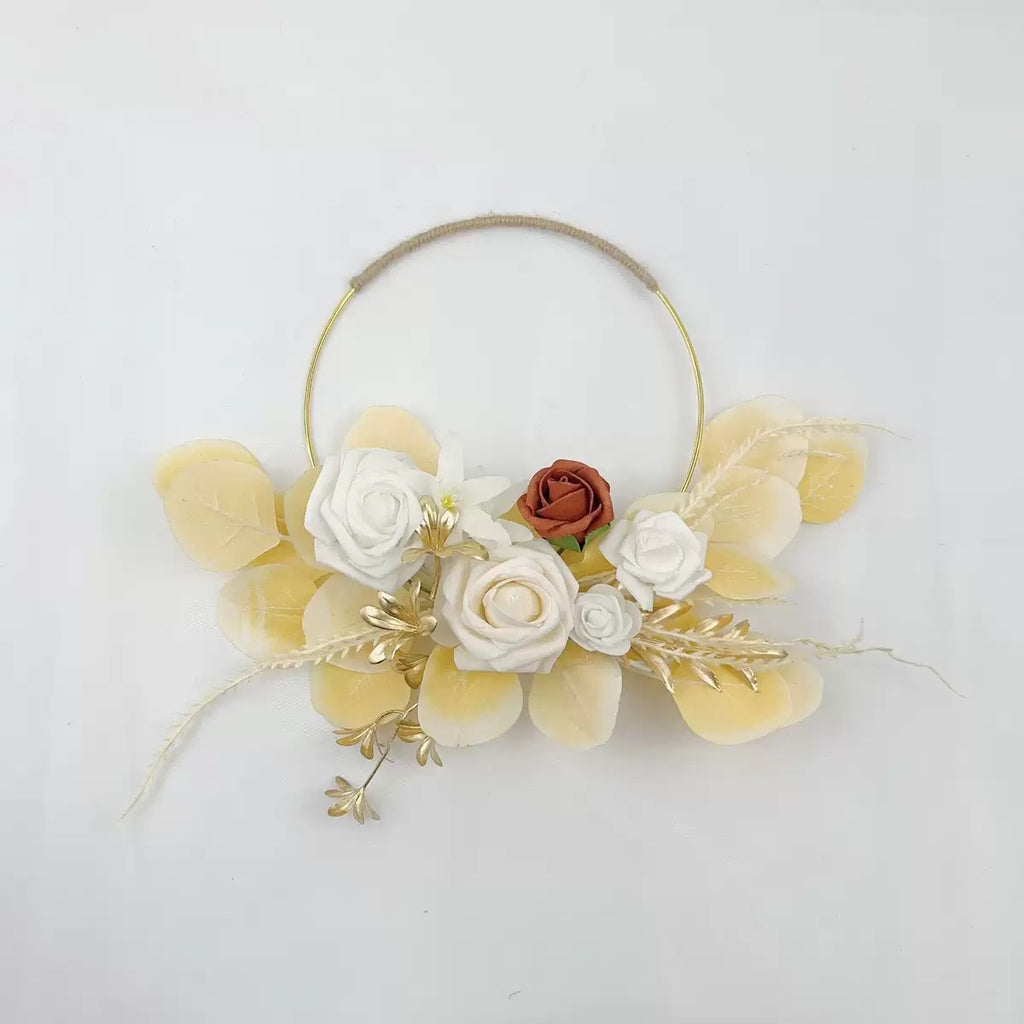 Boho Floral Hoop Wreath with Roses & Pampas