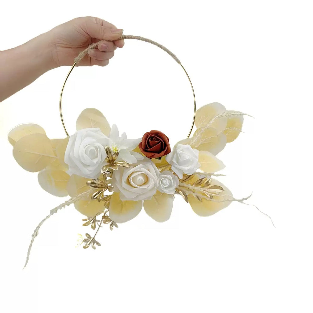 Boho Floral Hoop Wreath with Roses & Pampas