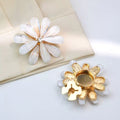 Pearl Rhinestone Flower Clip Button – Gold & White, 46mm