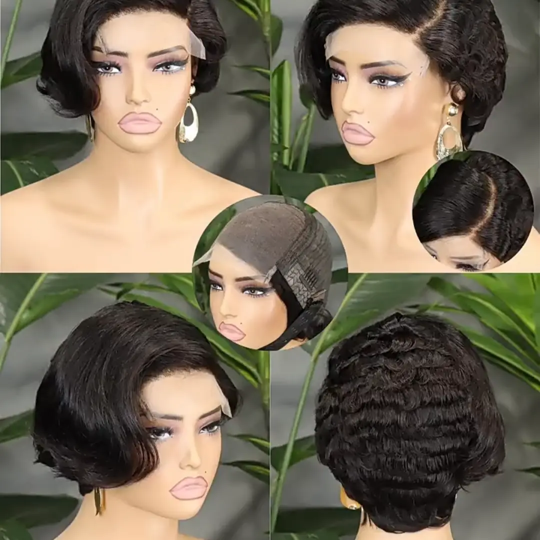 Pixie Cut Lace Front Human Hair Wig – multiple angles showing front, side, and back