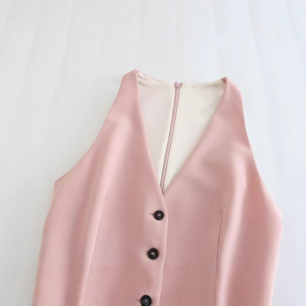 White Front Slit Midi Dress with Vest