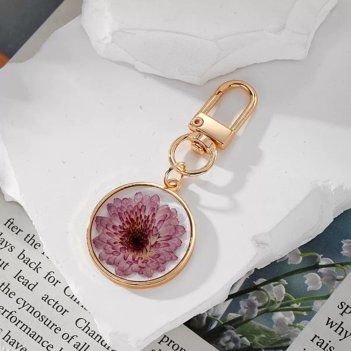 Dried Flower Resin Keychain