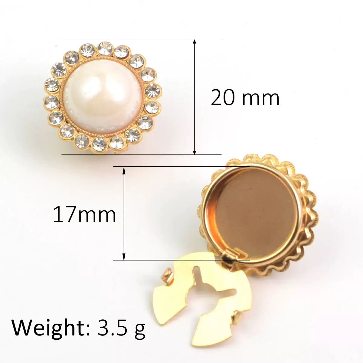 Pearl Rhinestone Clip Buttons
