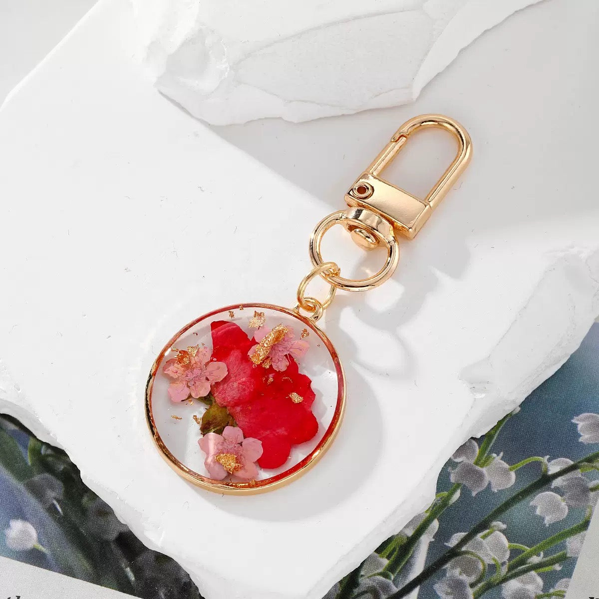 Dried Flower Resin Keychain